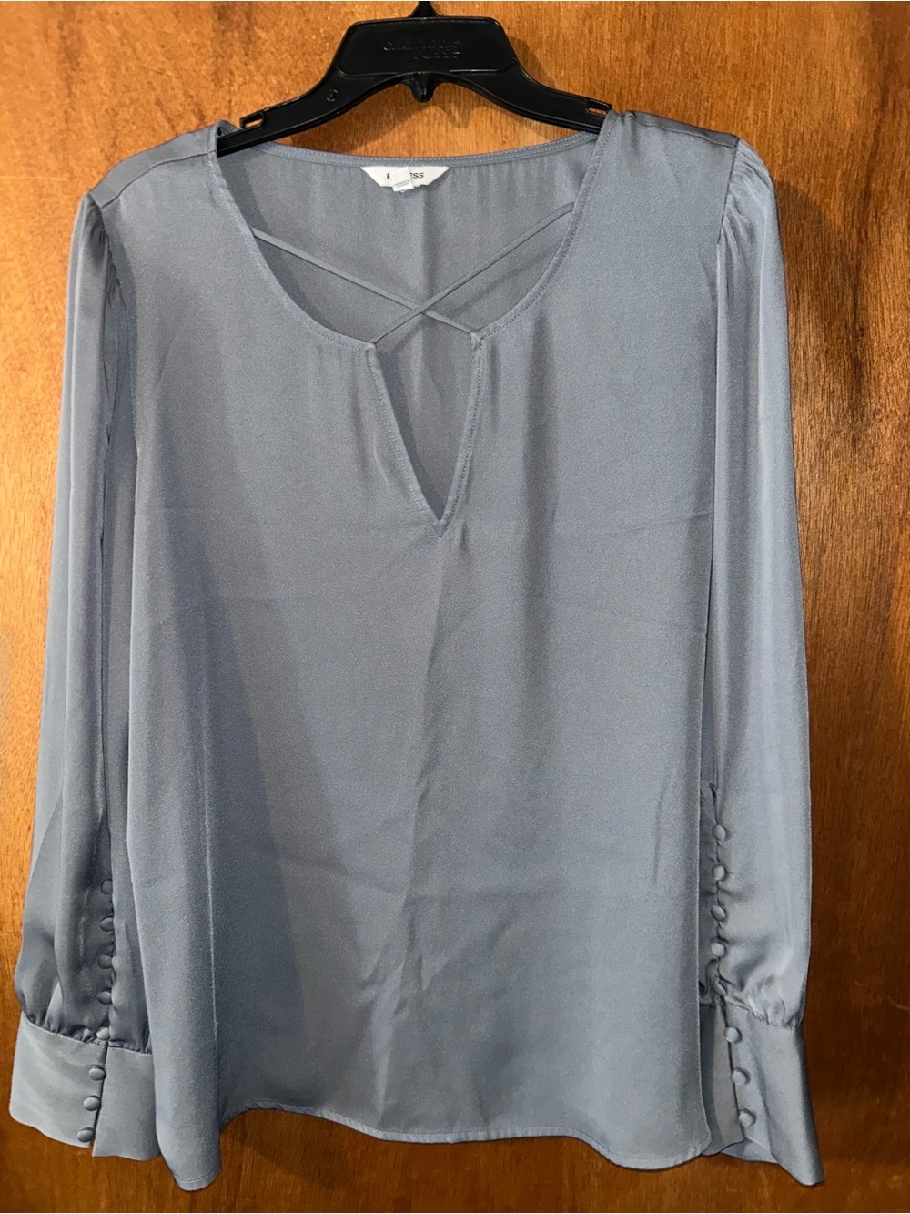 Express Slate Blue Cross-Front Long Sleeve Top
